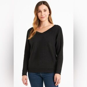 New Philosophy Charcoal Ribbed Knit Notched V-Neck Pullover Sweater M